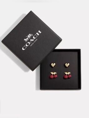 Coach Heart & Cherry Studs Earrings 
( Set of 2 )